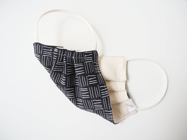 Reusable ADULT Face mask - Black striped boxes