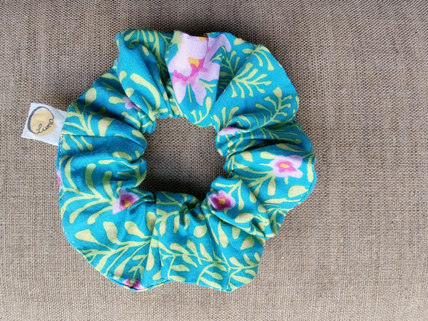 Turquoise floral Scrunchie
